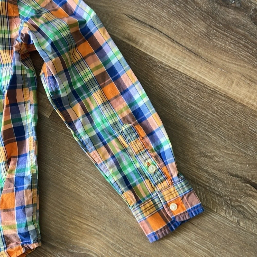Ralph Lauren boys dress shirt size 7 orange,blue,green,yellow,white stripes